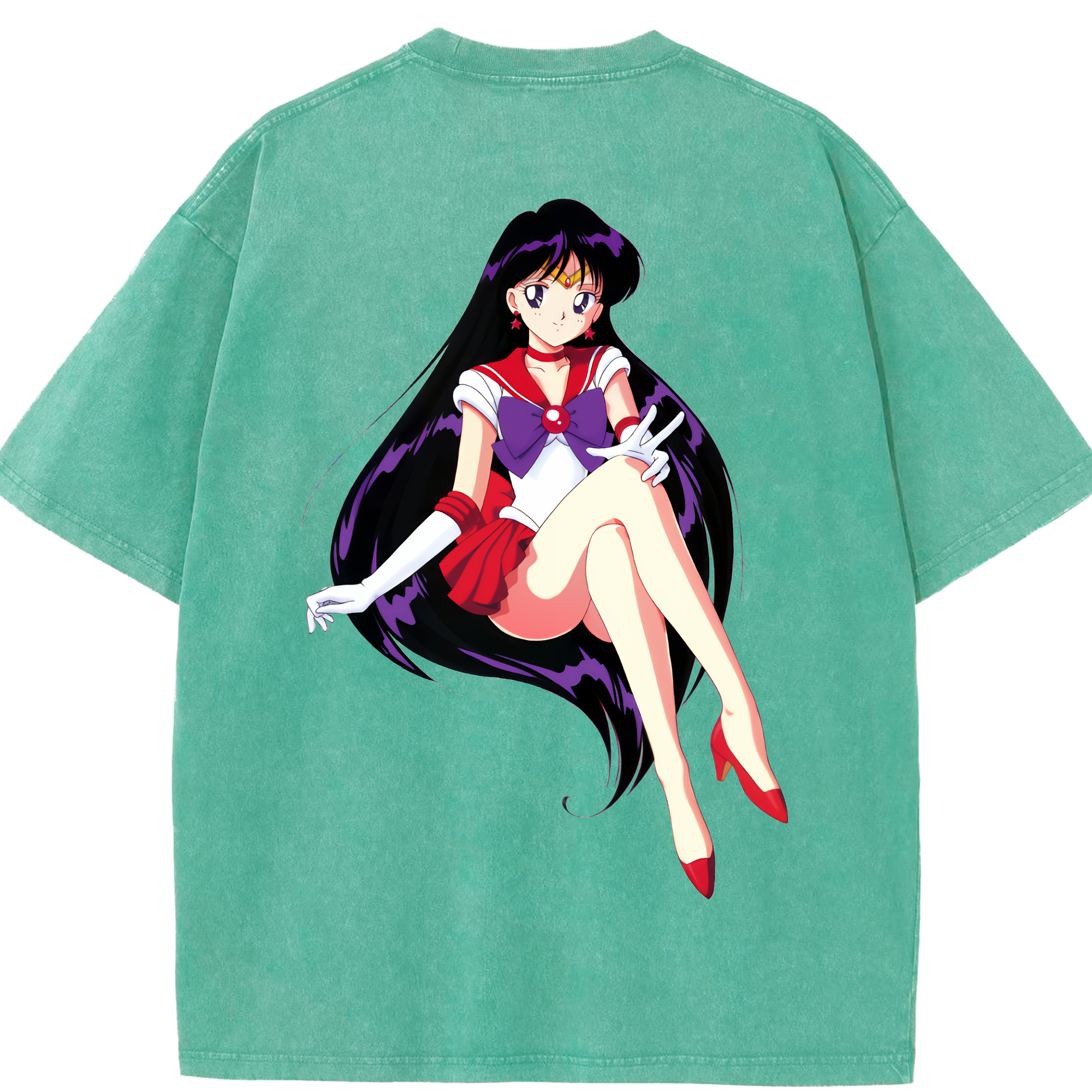 （画像用） 美少女戦士セーラームーン 火野レイ ひの レイ Sailor Moon Hino Rei （セーラーマーズ,Sailor Mars） 綿100% ヴィンテージ風 半袖Tシャツ（背面プリント）